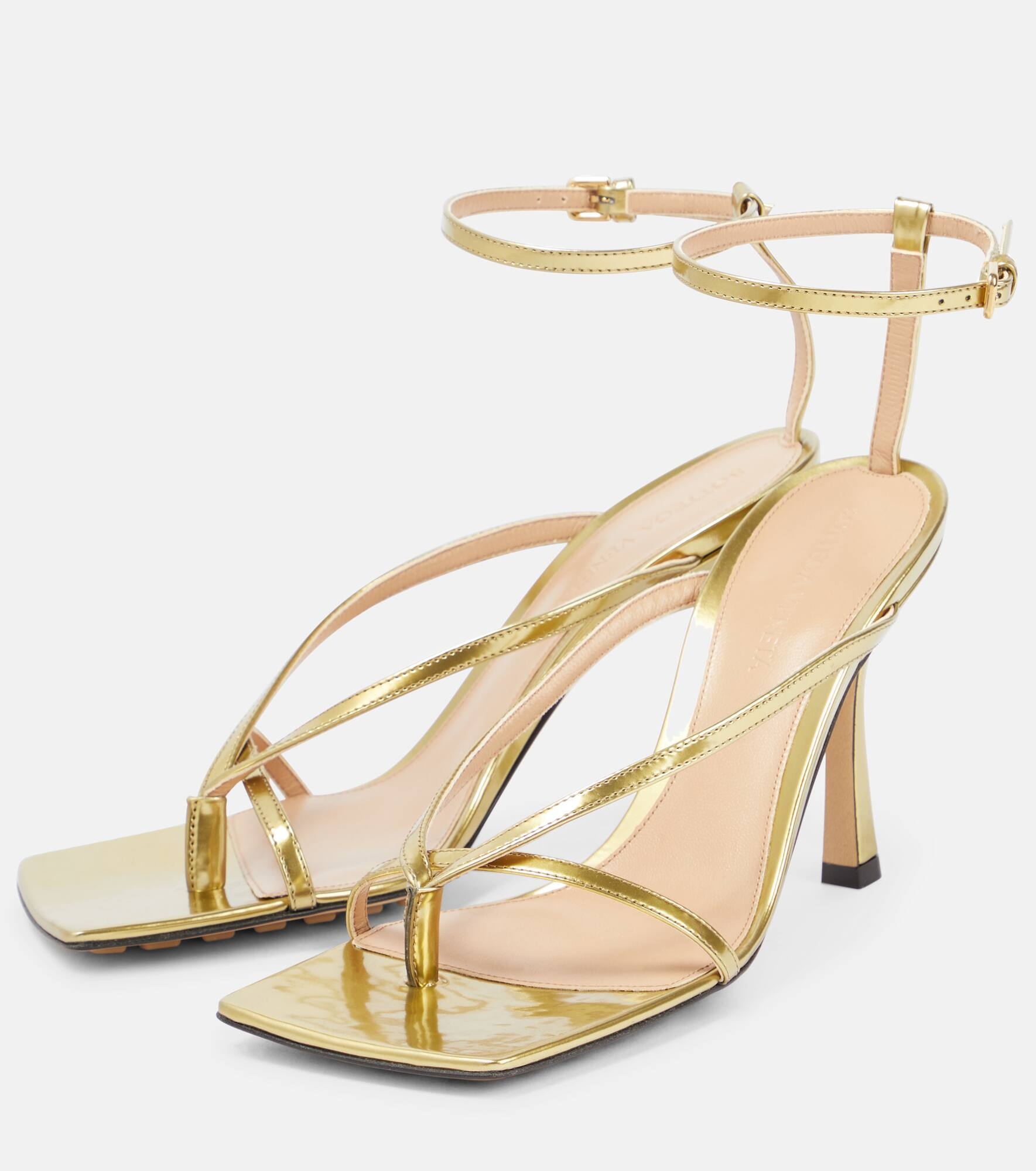 Stretch metallic leather sandals - 5