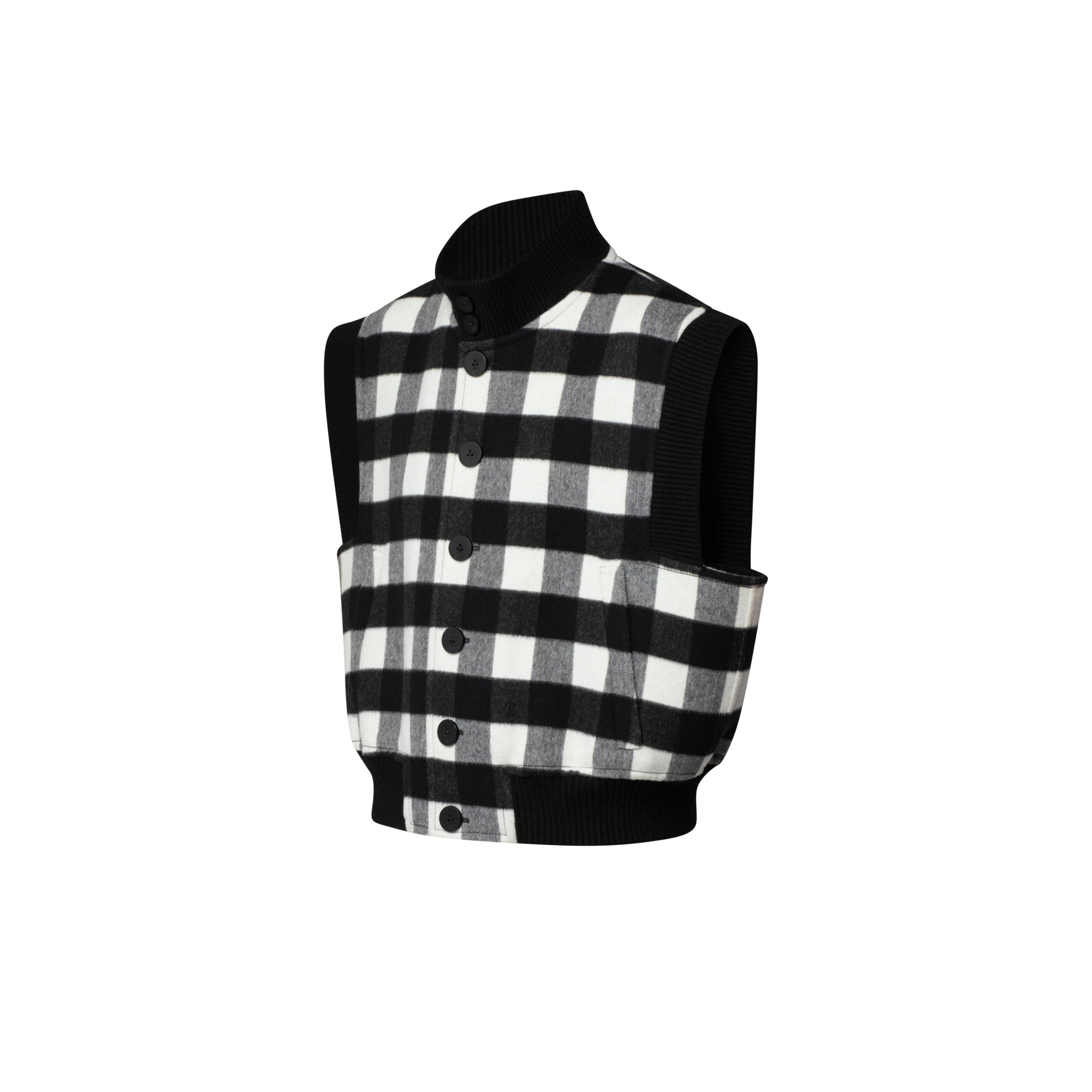 Sleeveless Check Bomber Jacket - 2