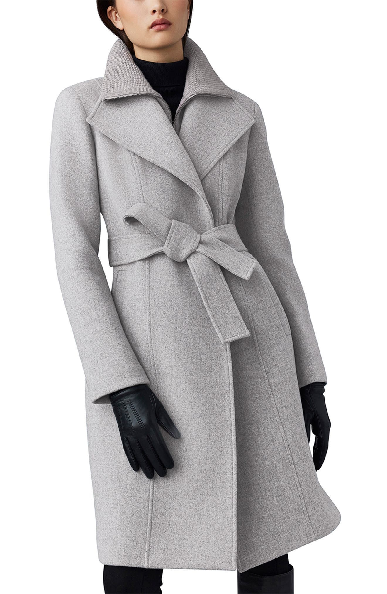 Nori-K Belted Double Face Wool Coat with Wool Blend Bib - 4