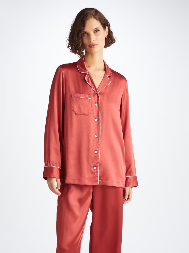 Women's Pajamas Bailey Silk Satin Rose Red - 3