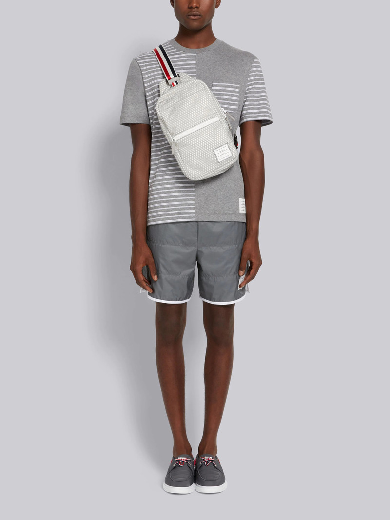 Medium Grey Heavy Athletic Mesh Striped Strap Crossbody Bag 6