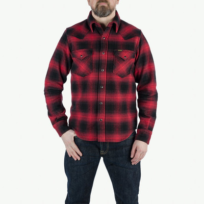 Iron Heart IHSH-264-RED Ultra Heavy Flannel Ombré Check Western Shirt - Red/Black outlook