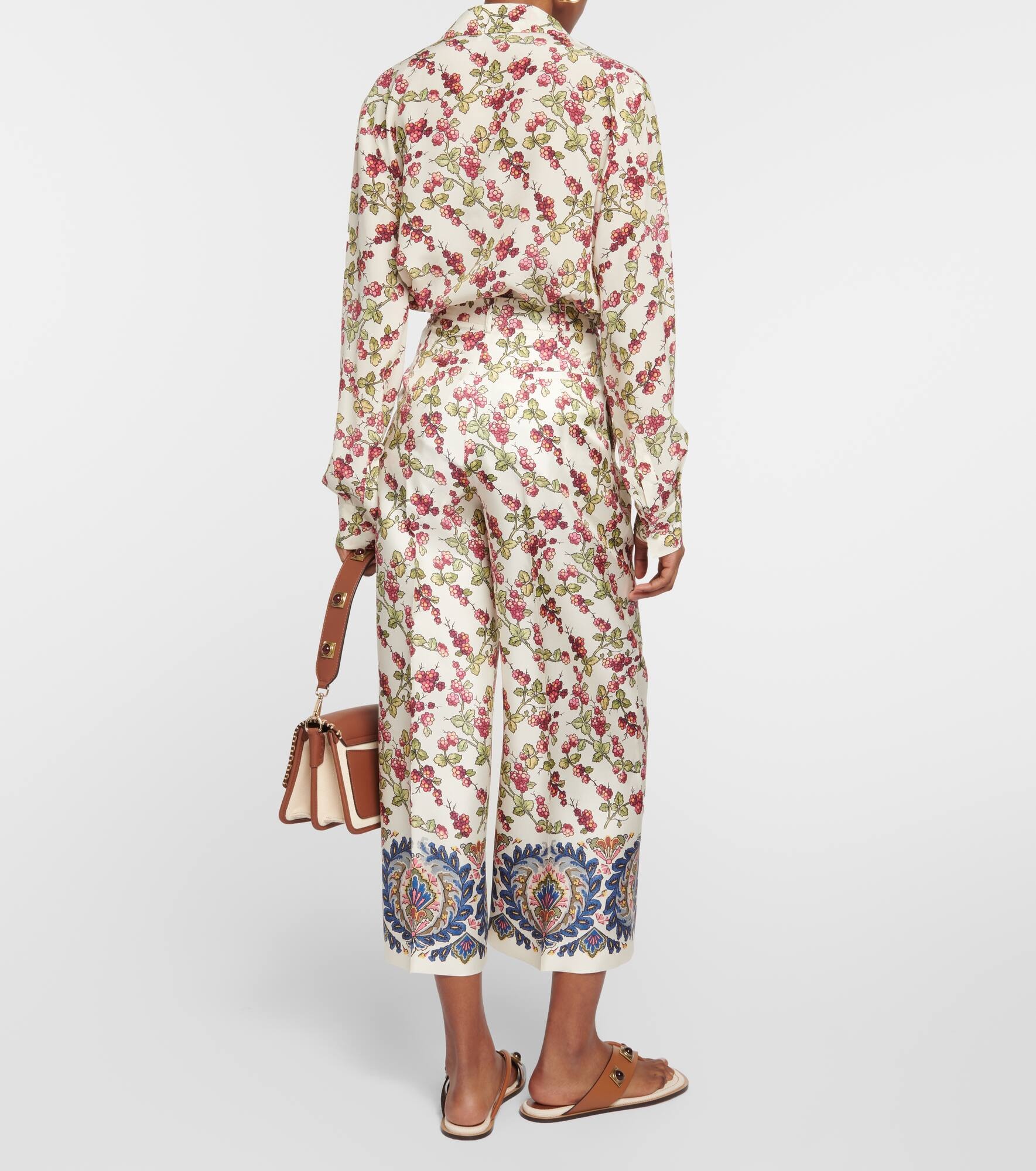 Printed silk wide-leg culotte pants - 3