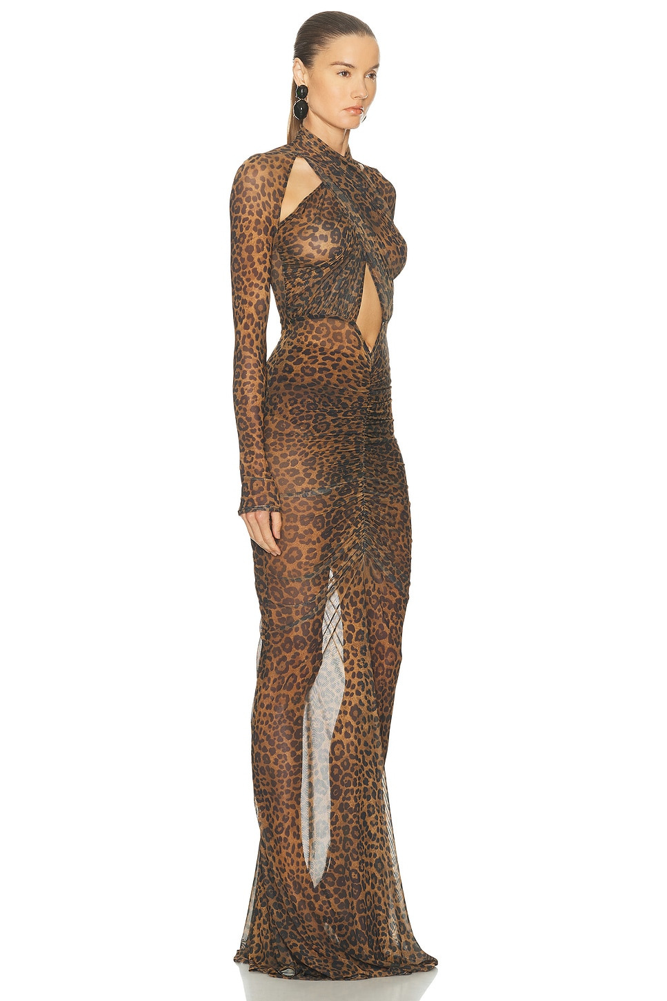 Printed Mesh Halter Ruched Gown - 2