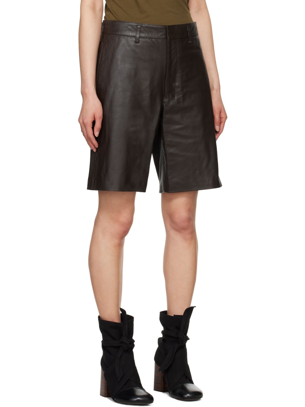 Brown Lined Leather Shorts - 2
