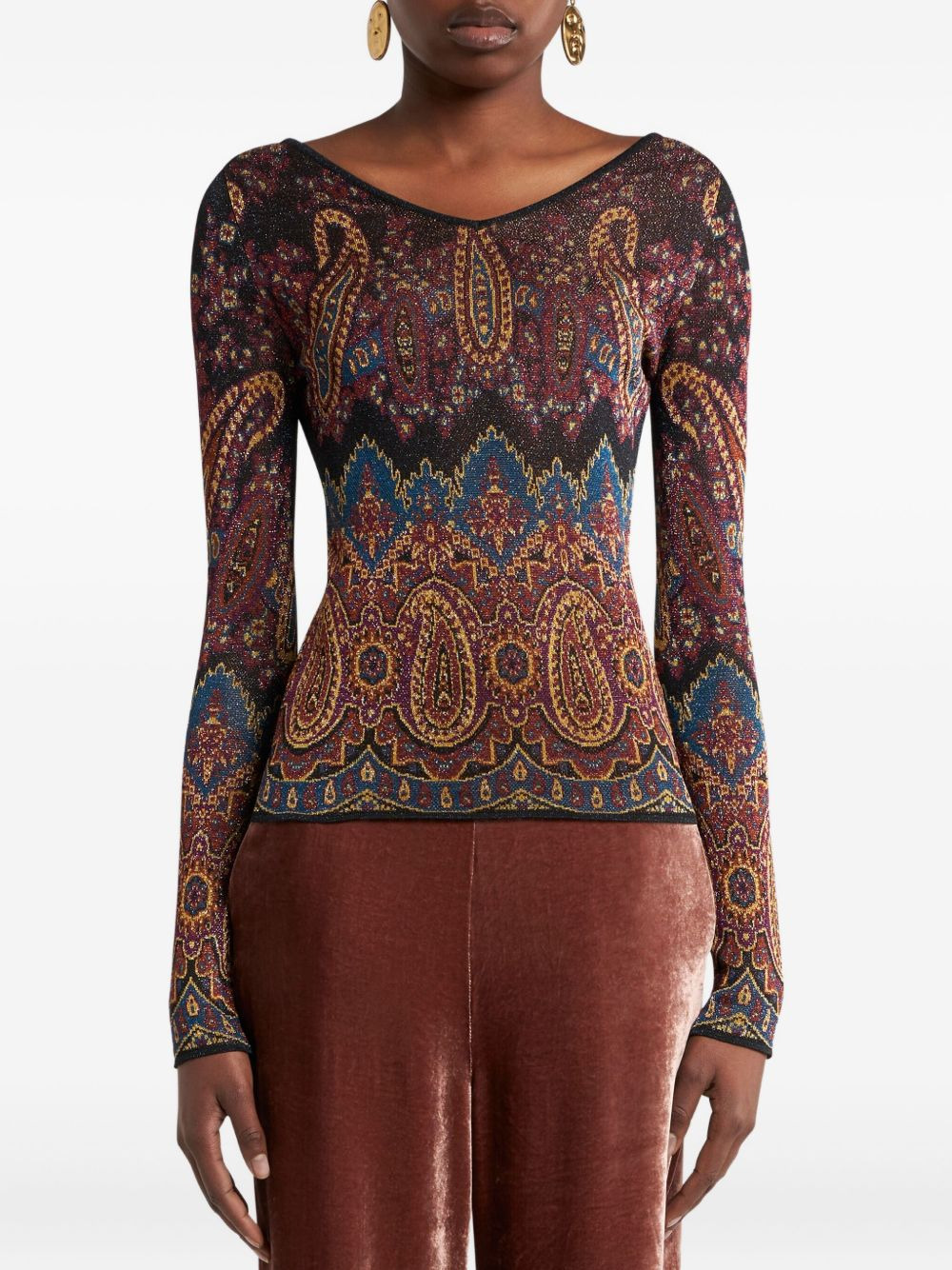 printed Jacquard V-neck top - 2
