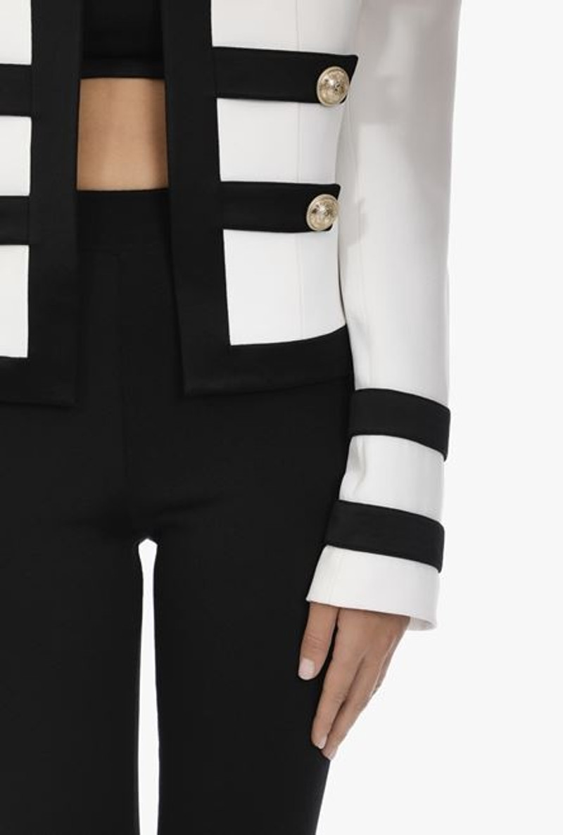 White and black viscose military jacket with gold-tone buttons 8