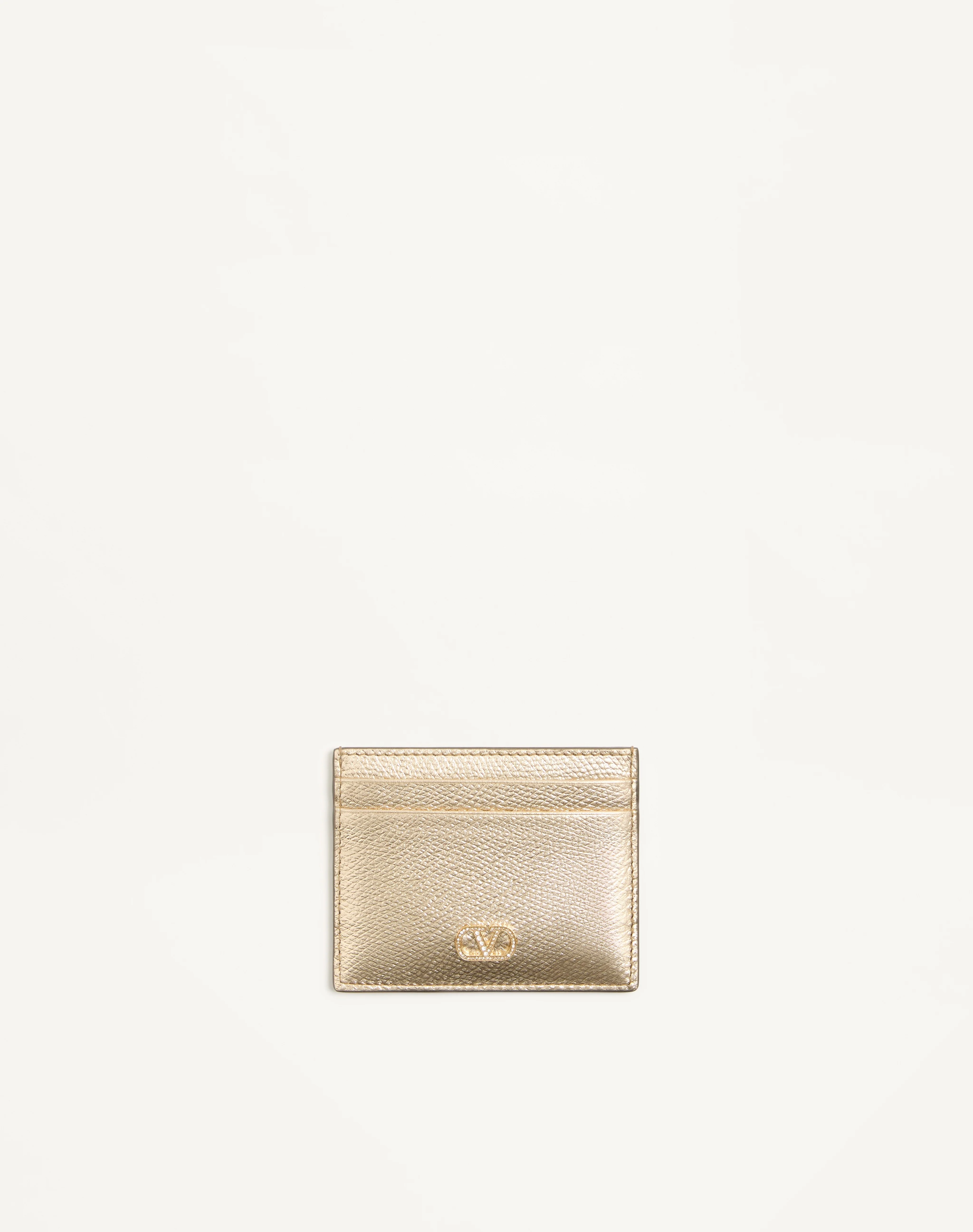 VLOGO SIGNATURE CARD HOLDER IN LAMINATED GRAINY CALFSKIN WITH JEWEL LOGO - 1