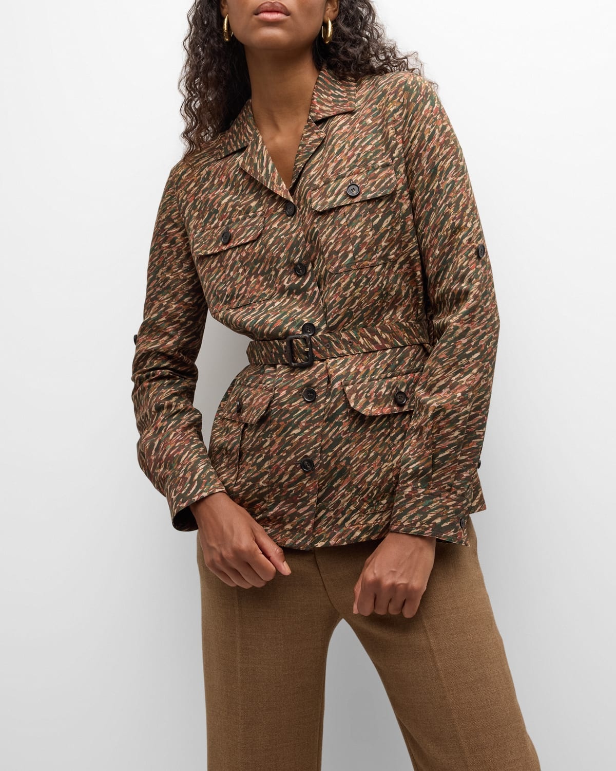 Deanna Belted Andre-Print Shirt Jacket - 7