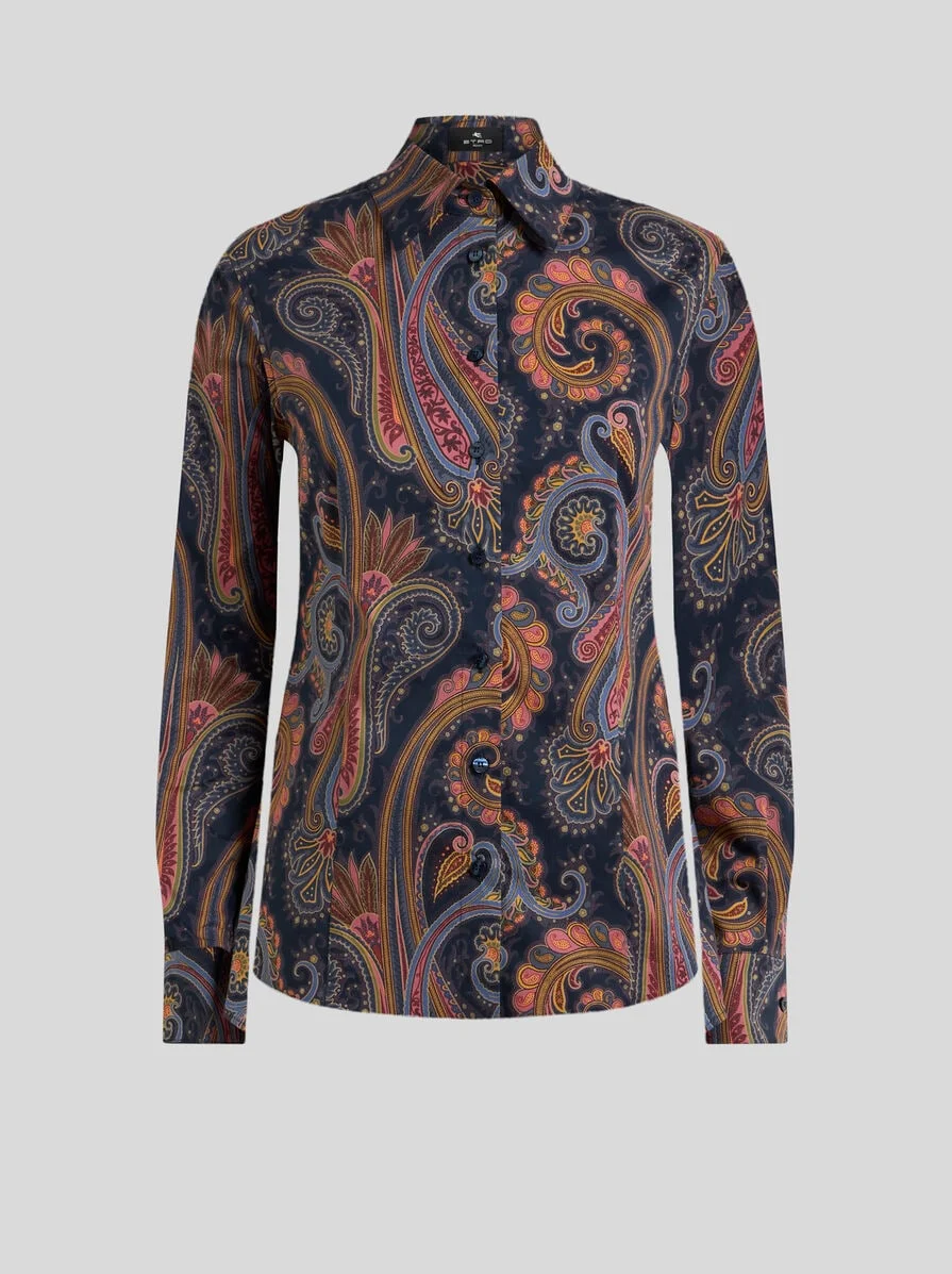 STRETCH COTTON POPLIN SHIRT WITH PAISLEY MOTIF - 1