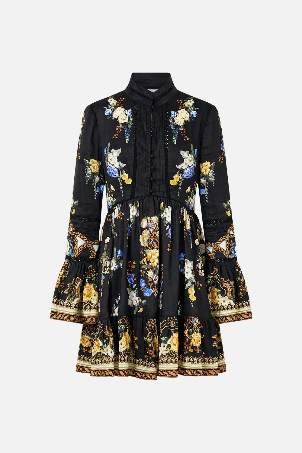 HIGH NECK SHORT DRESS WITH RUFFLE CUFF - 1