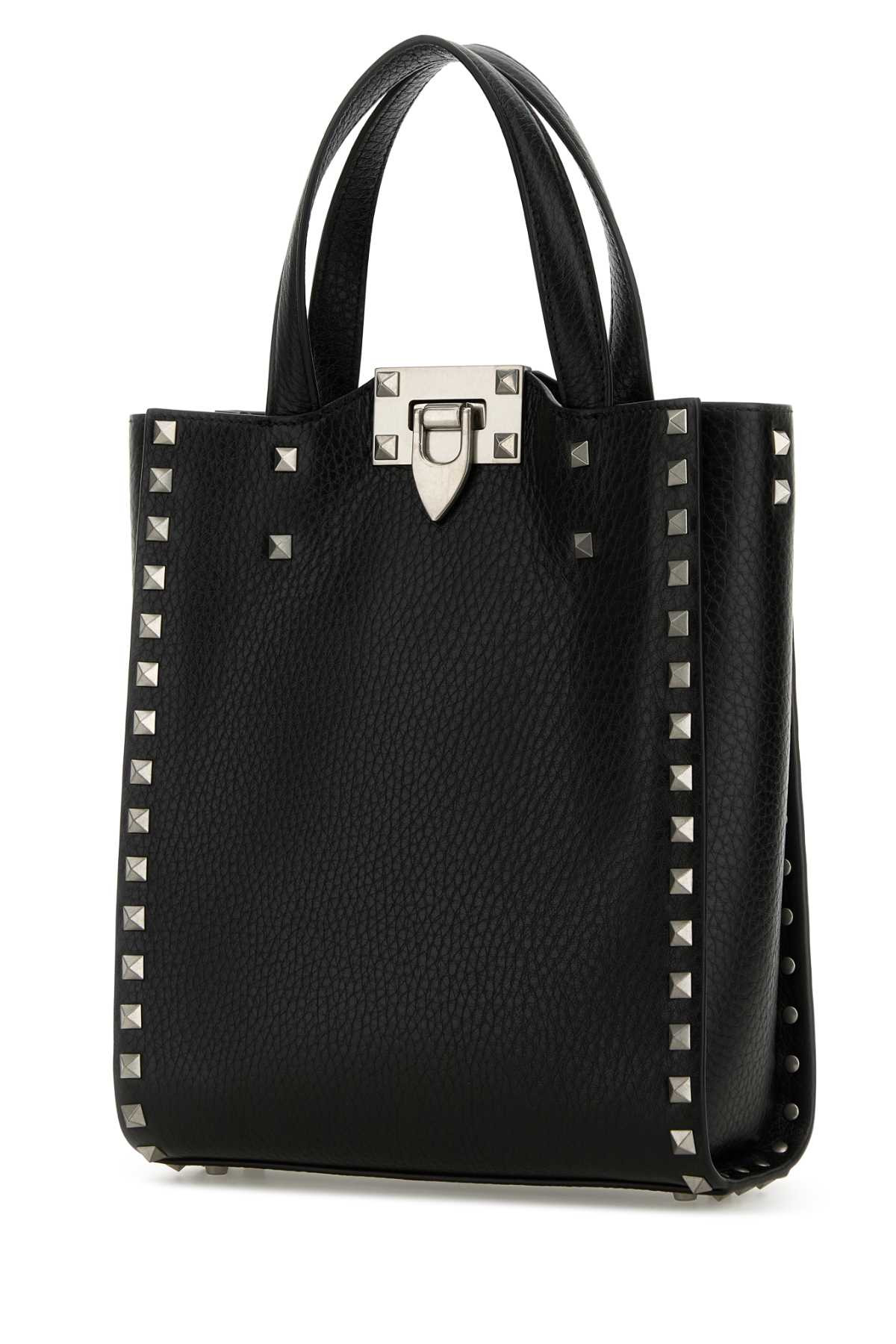 Valentino Garavani Men Black Leather Rockstud Handbag - 2