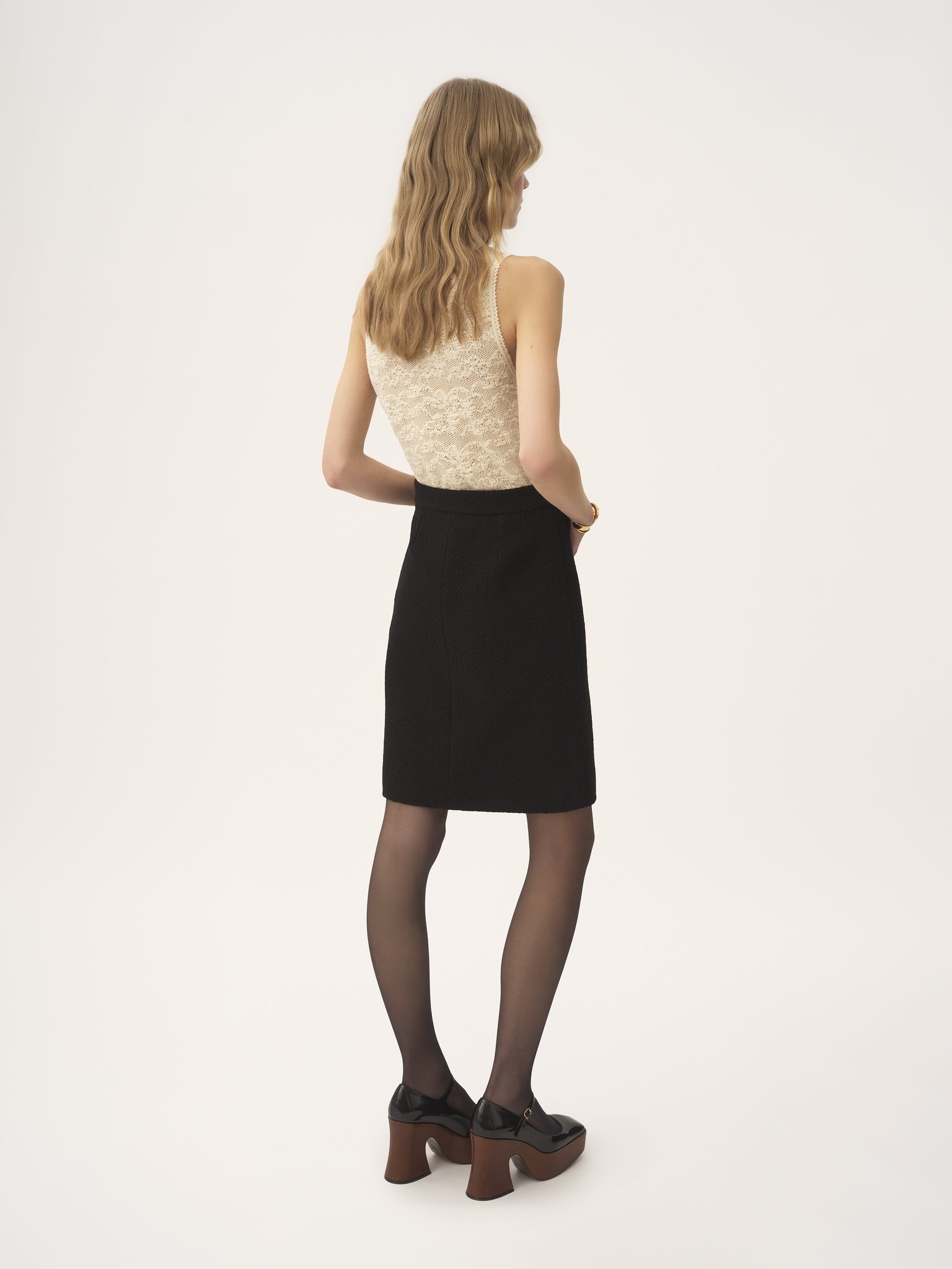 KNEE-LENGTH SKIRT IN WOOL BOUCLETTE - 5