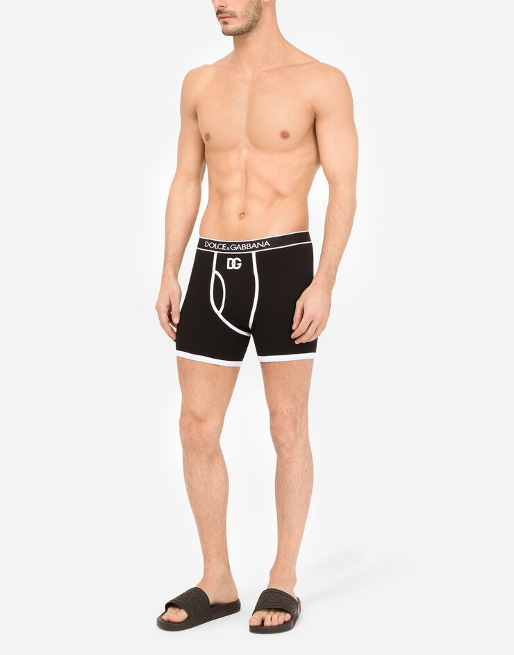 Long-leg fine-rib cotton boxers with DG patch - 2