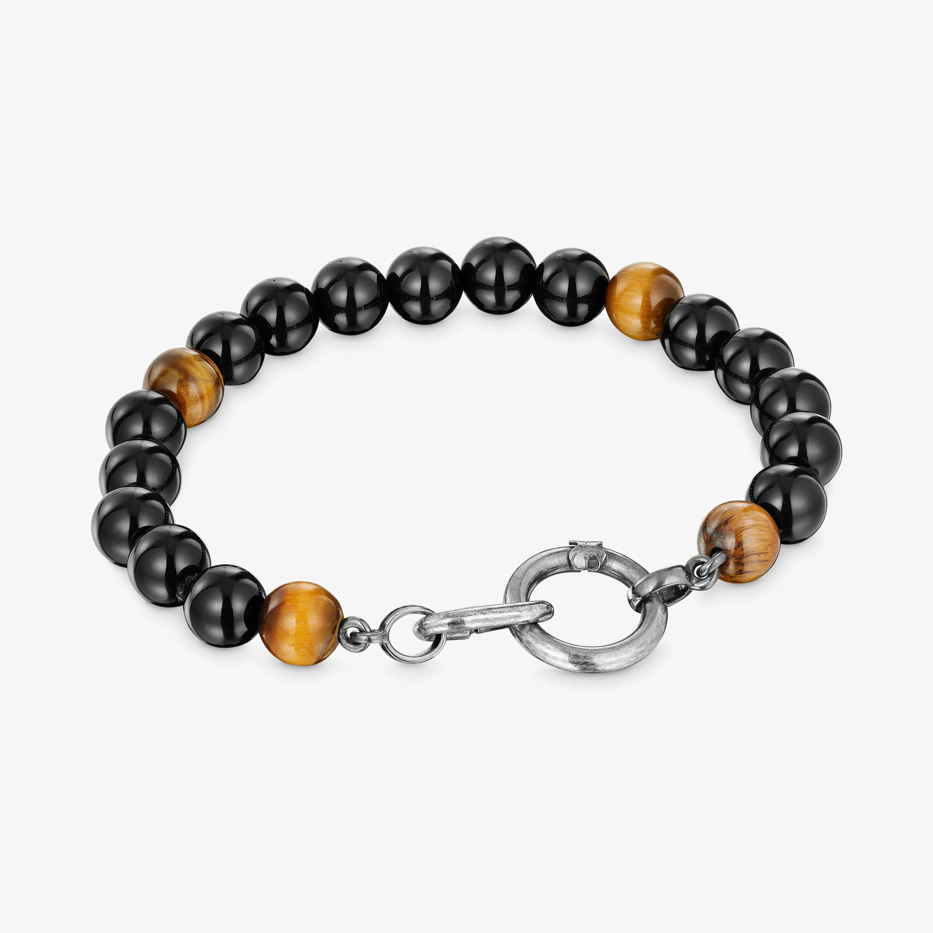 Aged Silver Bracelet with onyx, tiger’s eye and rings Hold Man - 1