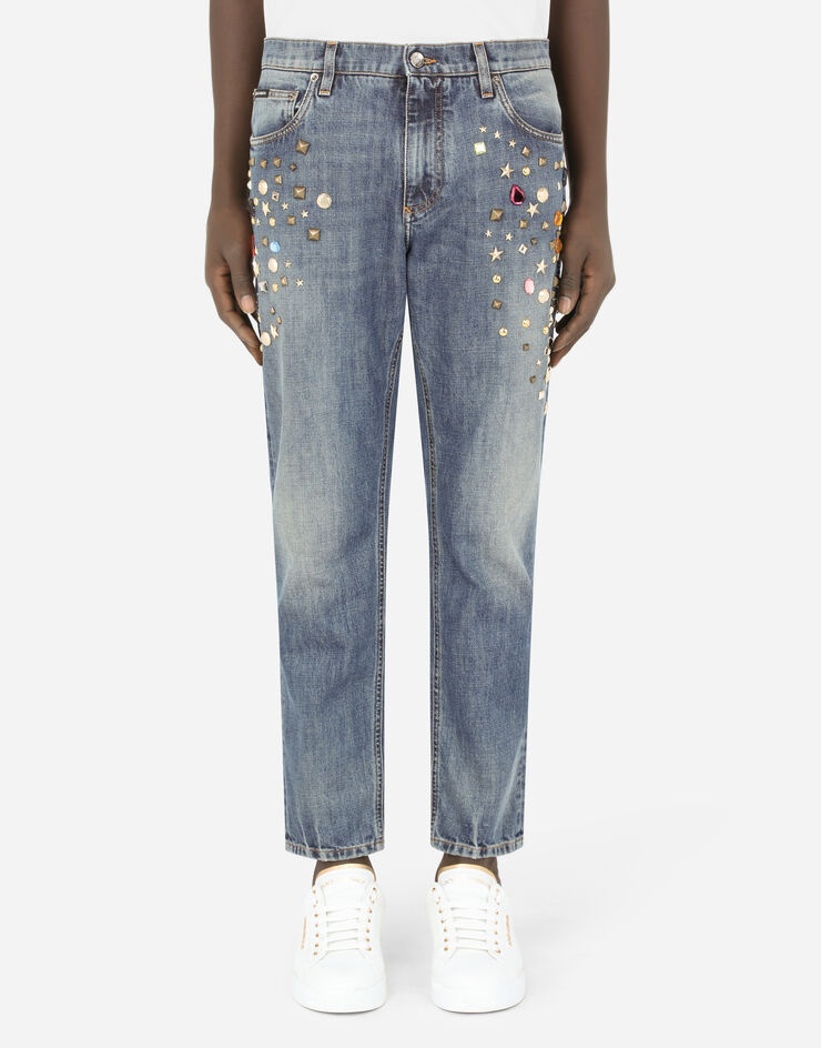 Loose blue wash jeans with crystals - 2