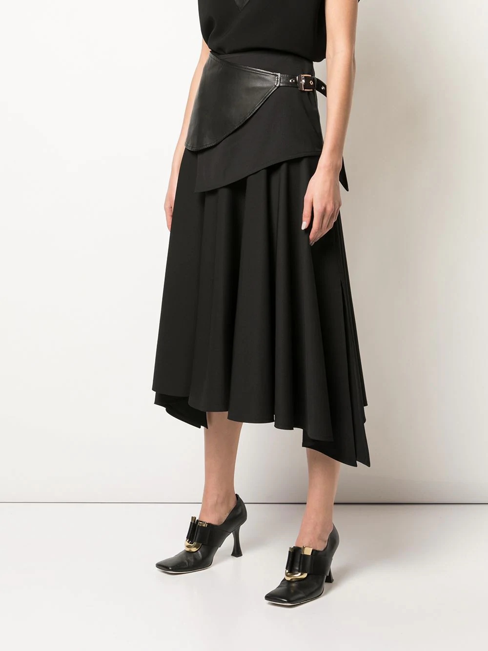 leather panel belted skirt - 3