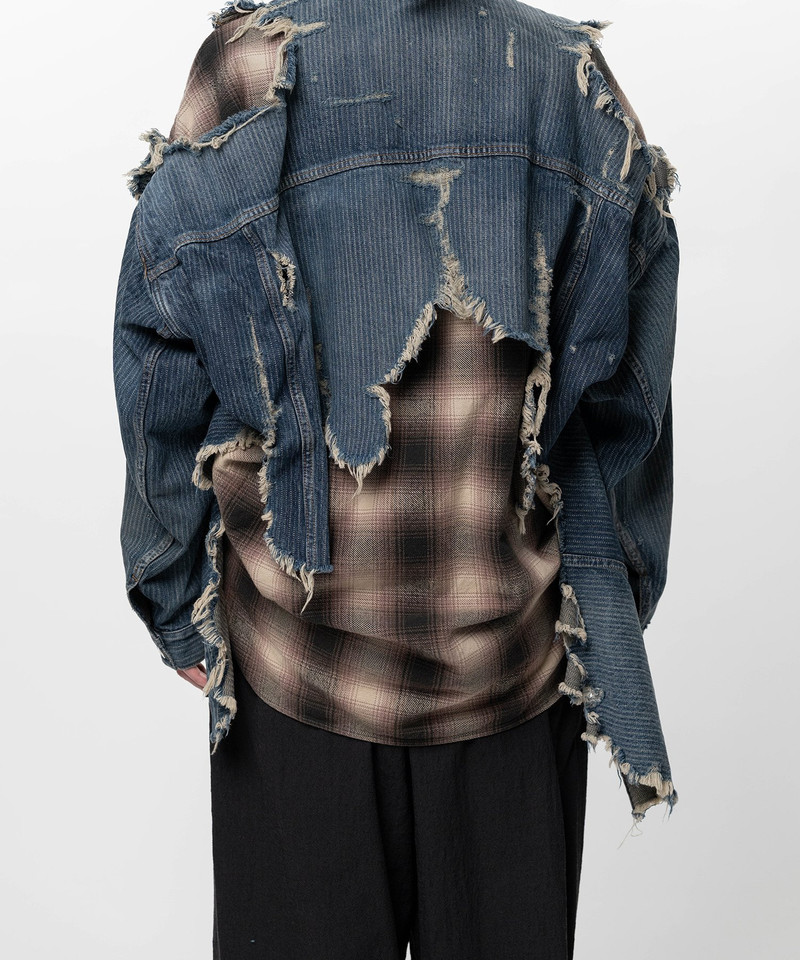Check Shirt Layered Denim Jacket 12