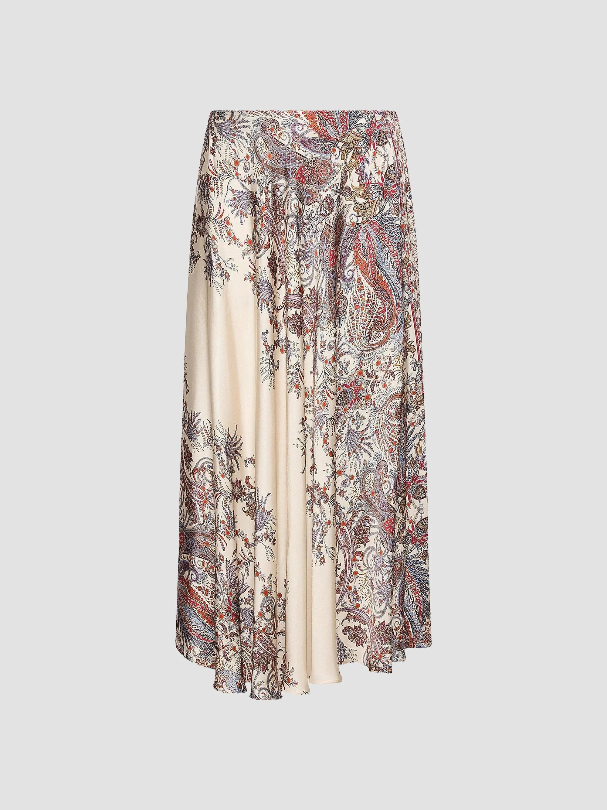 Women's Printed Satin Skirt - Cream - 1