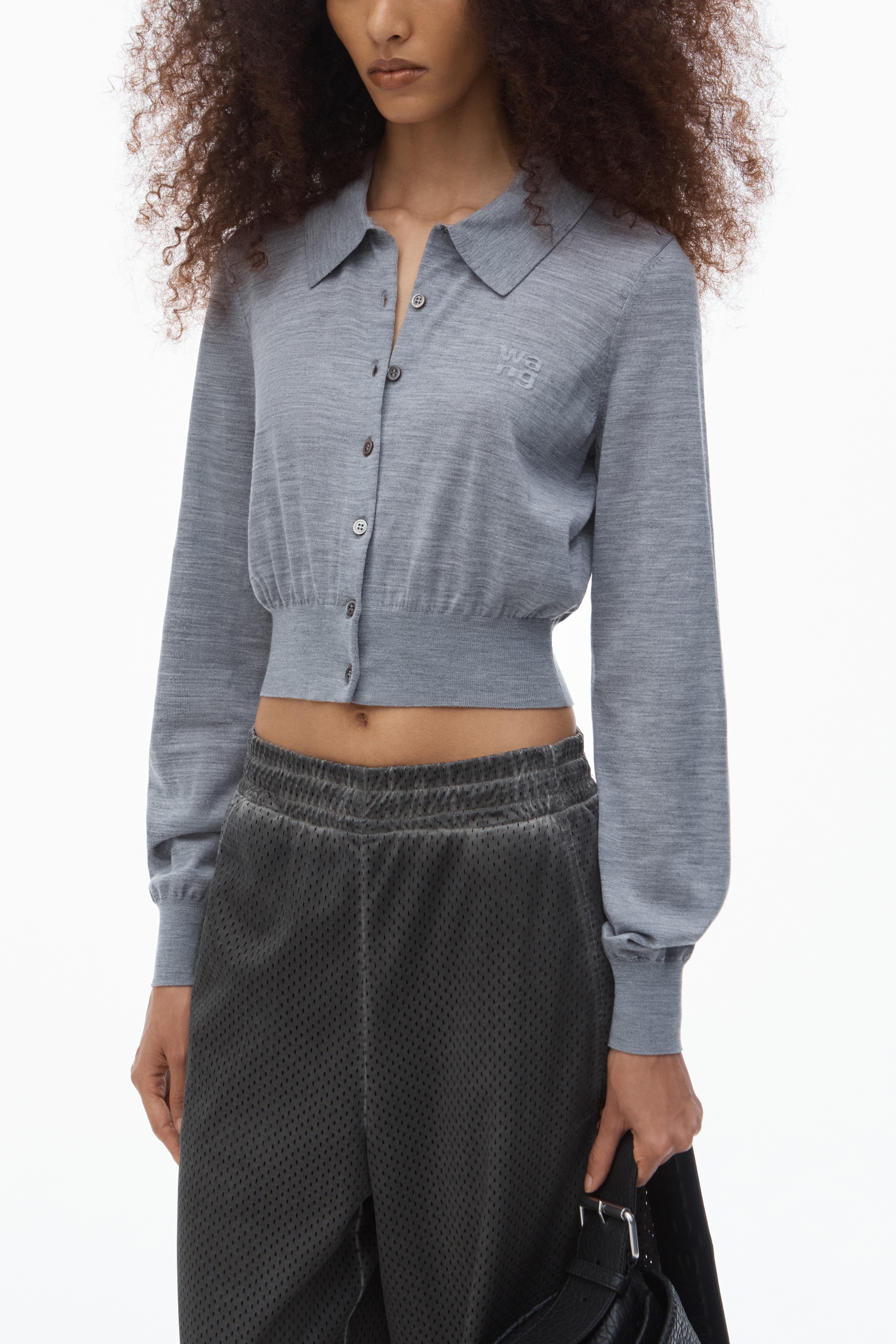 High-Frequency Stacked Logo Cardigan in Merino Wool - 3