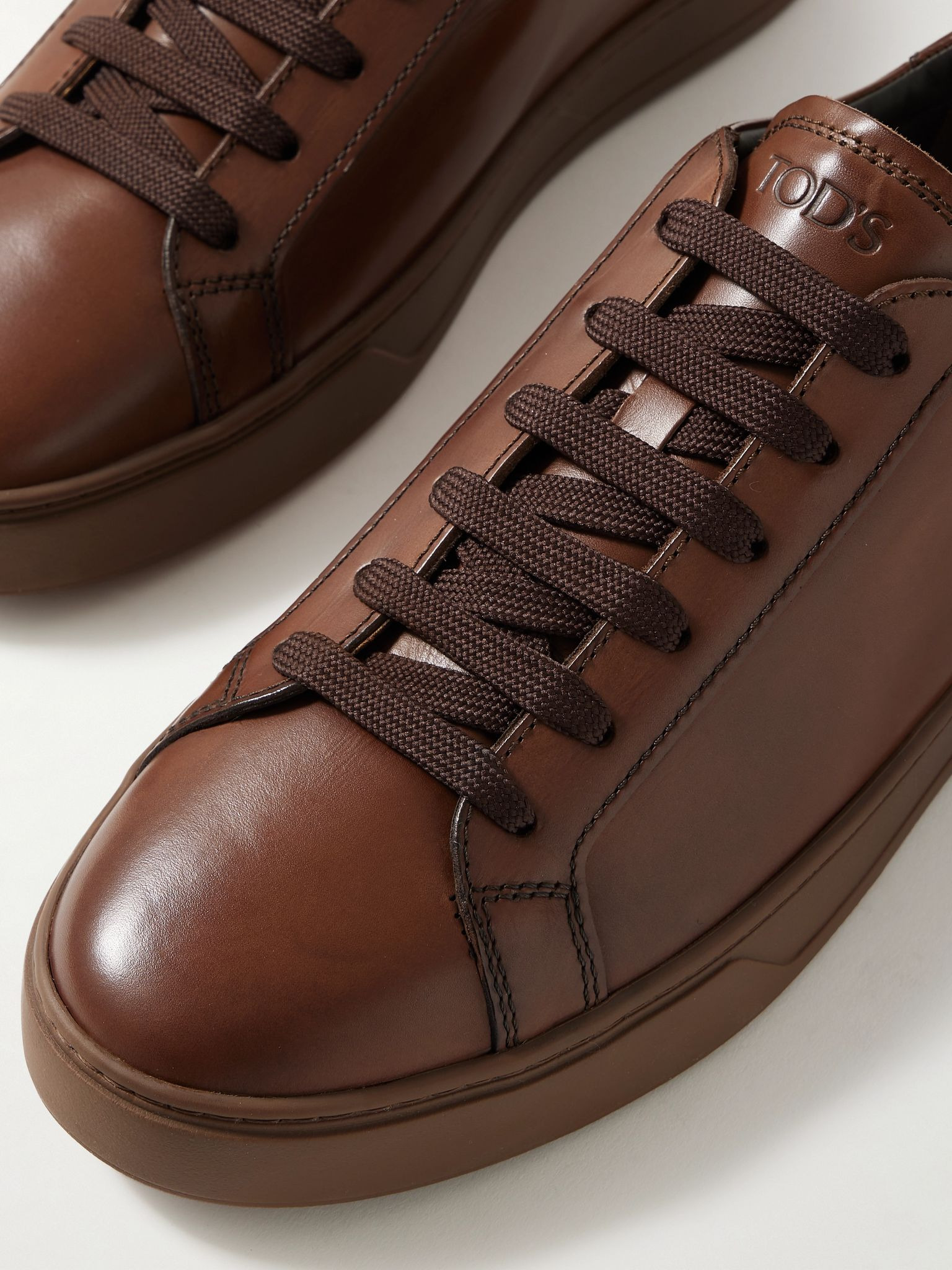Allacciata Cassetta Rubber-Trimmed Glossed-Leather Sneakers Brown - 5