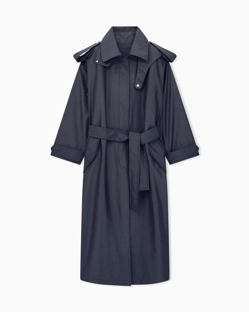 LONG WATERPROOF TRENCH COAT IN SILK SHANTUNG WITH A BELT 1