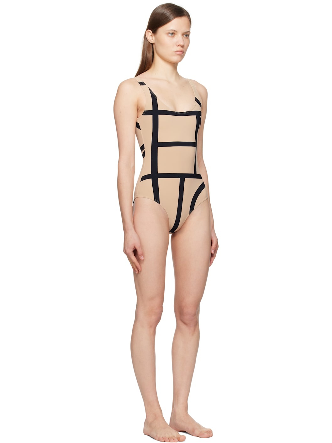 Beige & Black Monogram Swimsuit - 2