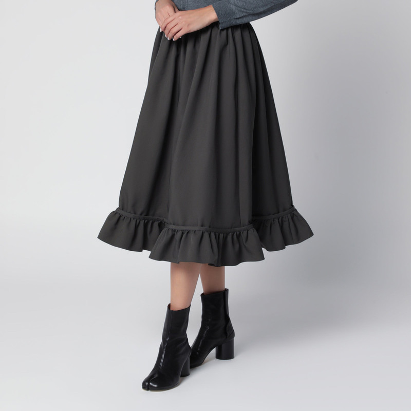 Grey midi skirt with ruffled flounce hem 3