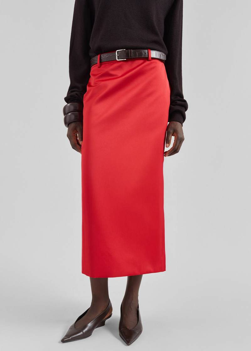 Alrose Satin Midi Skirt - Red 4