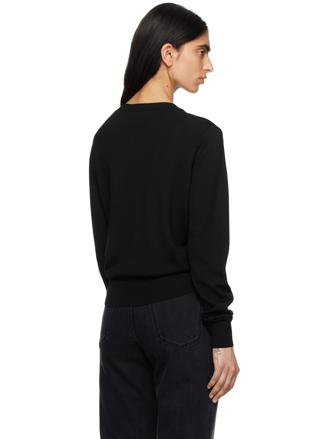 Black Wool Ami de Coeur Crew Neck Sweater - 3