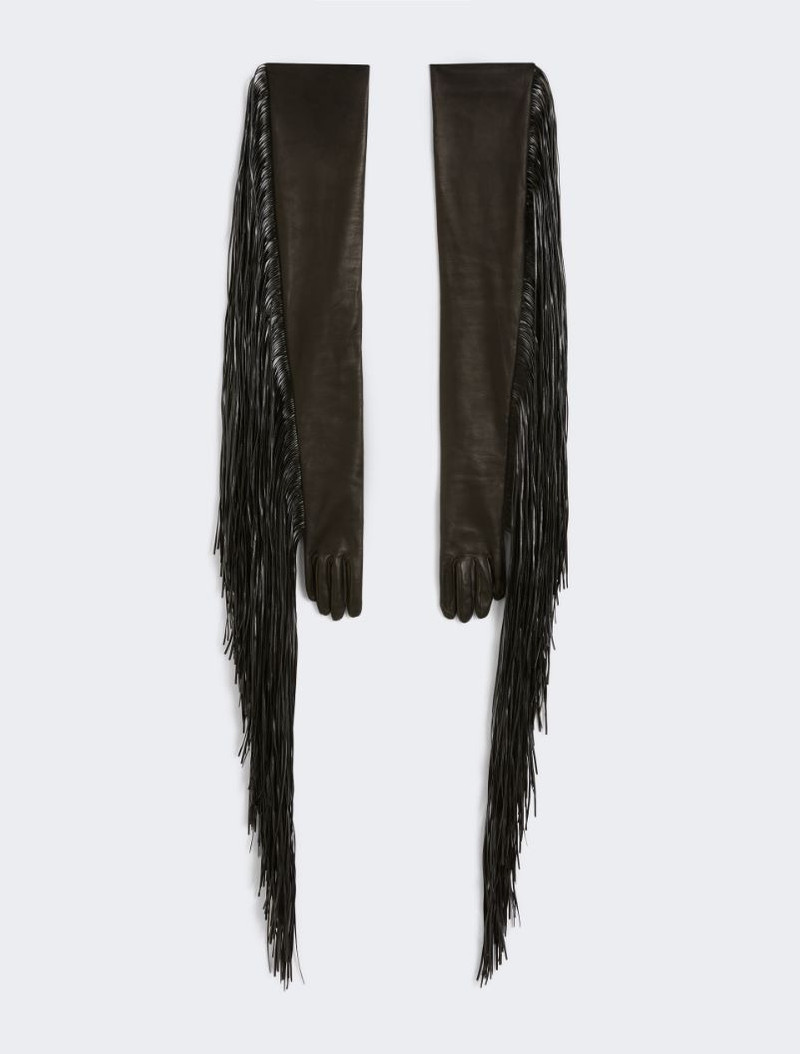 Long gloves with fringes - RUNWAY - BLACK 1