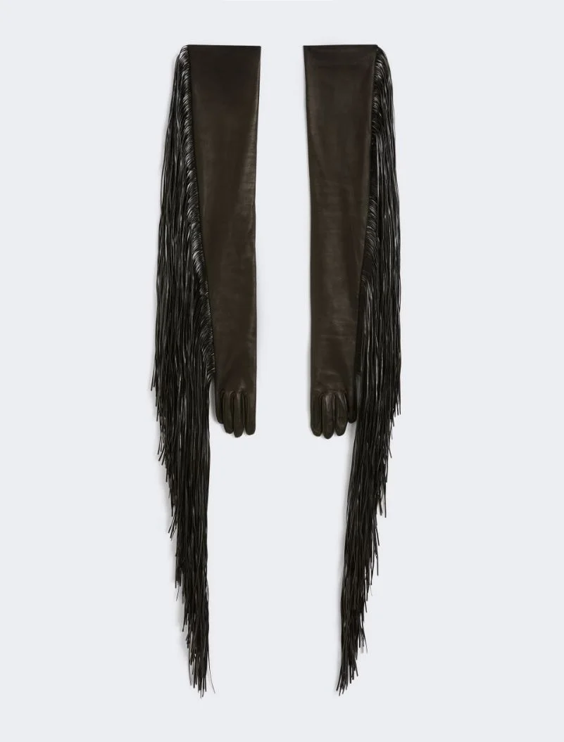 Long gloves with fringes - RUNWAY - BLACK - 1