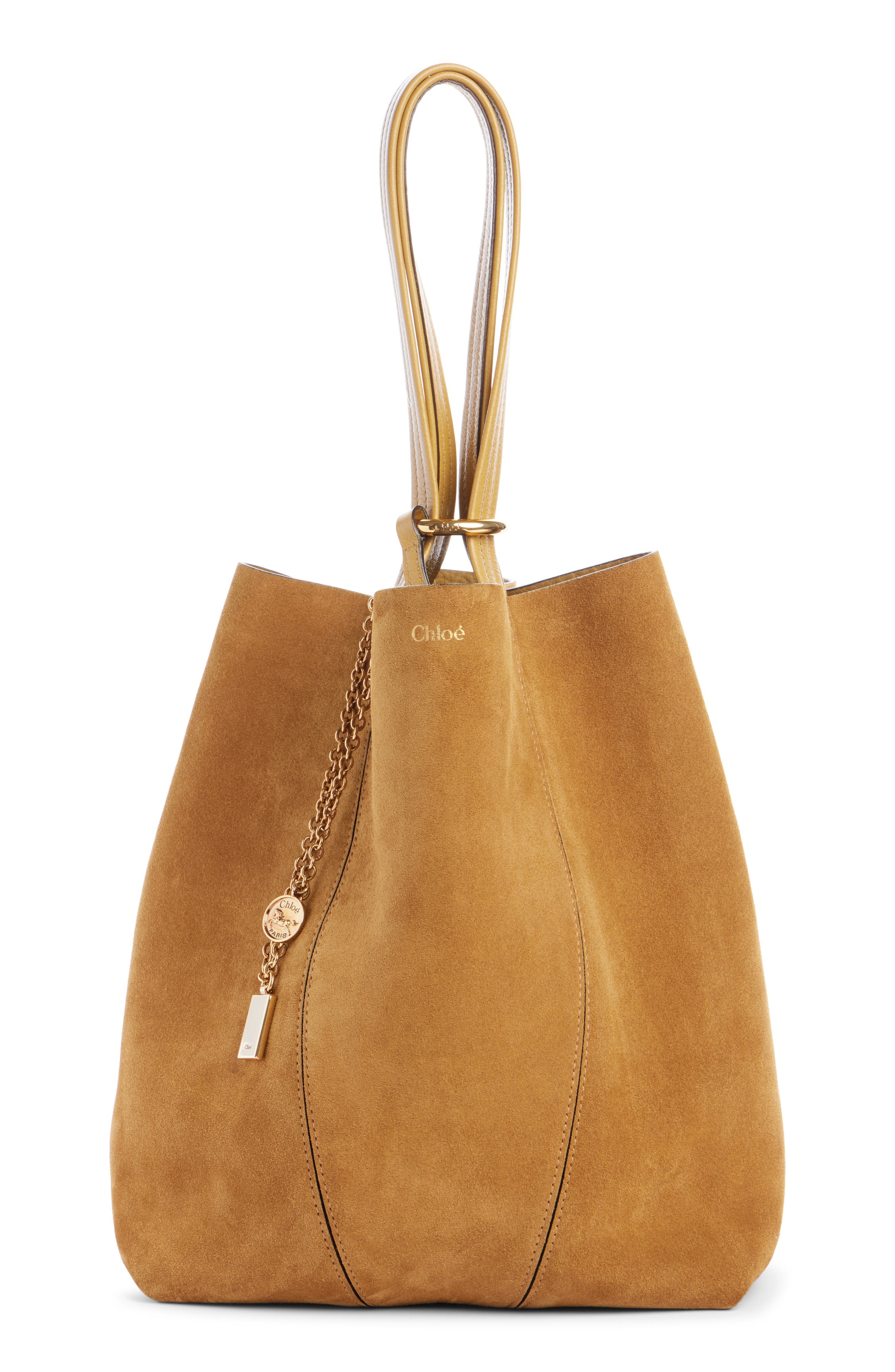 Chloé Spin Suede Tote in Gold Khaki at Nordstrom - 3