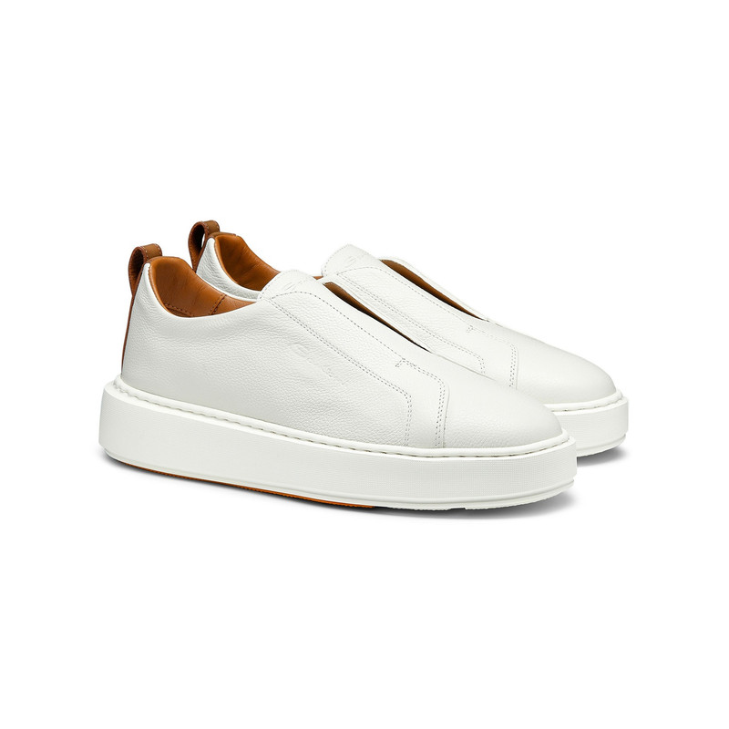 Santoni Women's white tumbled leather slip-on sneaker outlook