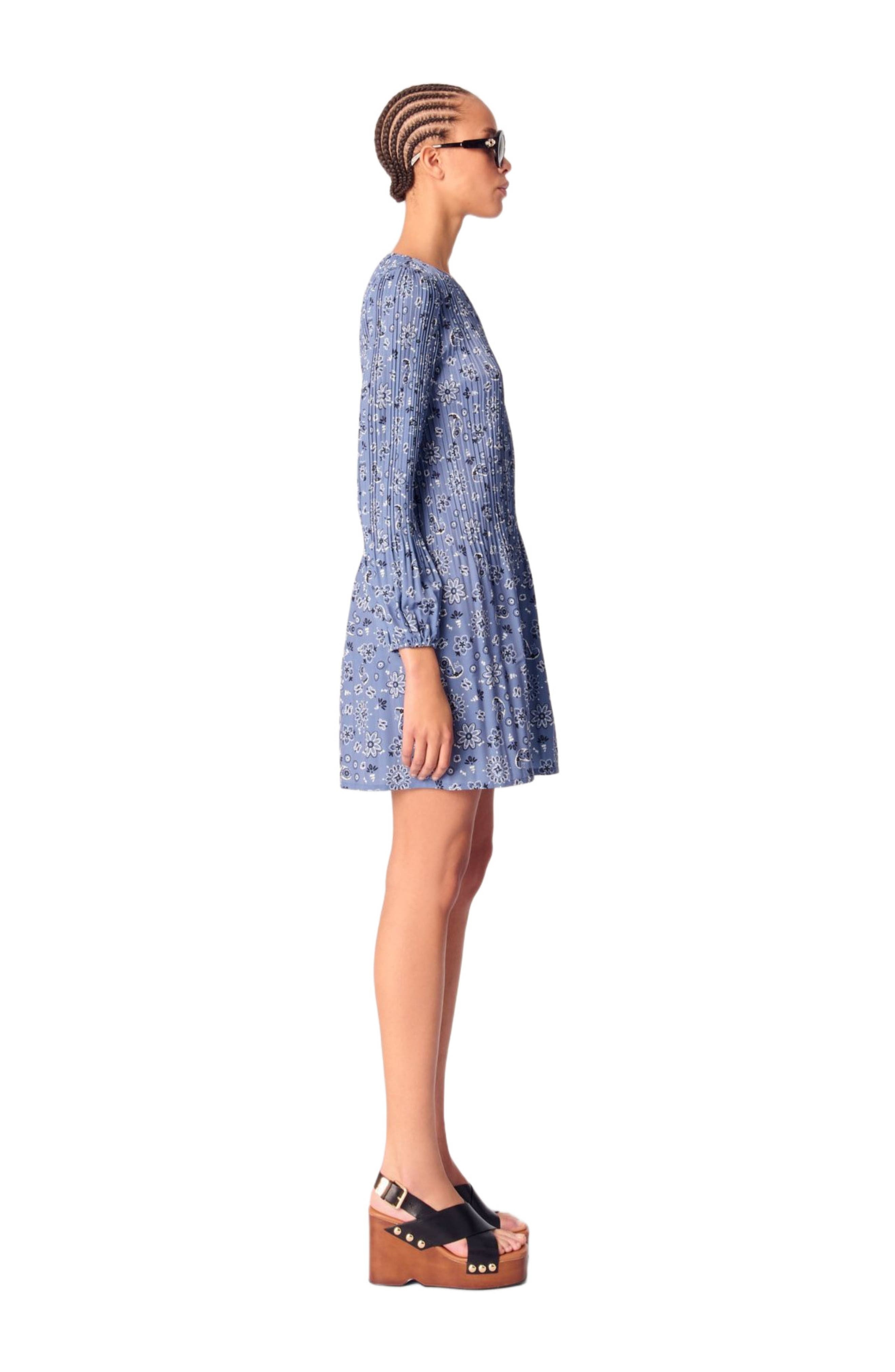 maje Patterned pleated dress in Blue Bandana Print at Nordstrom - 2
