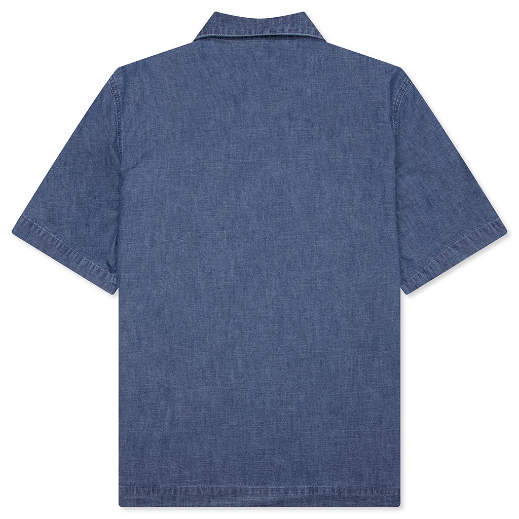 LOGO EMBROIDERED SHORT-SLEEVE SHIRT - DENIM BLUE - 2