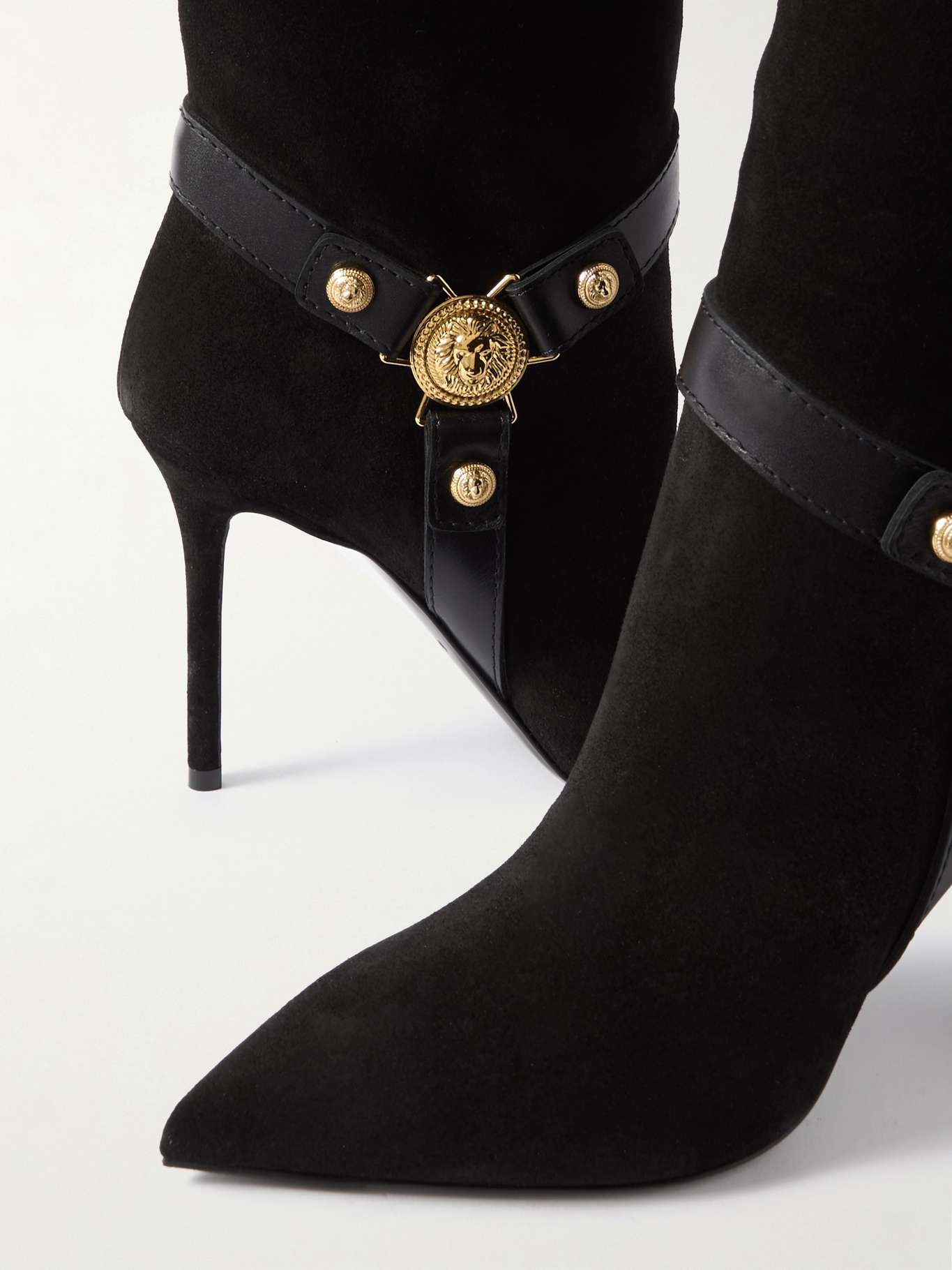 Eva embellished leather-trimmed suede knee boots - 4