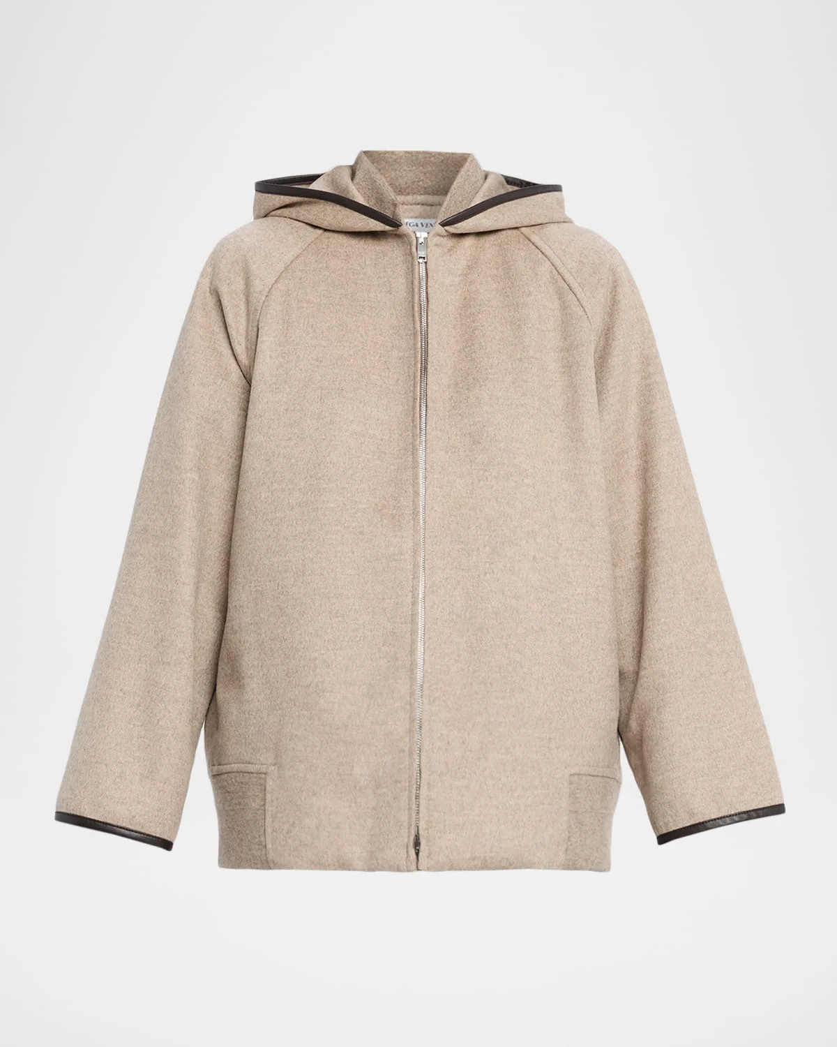 Leather-Trim Brushed Wool Hooded Jacket - 1