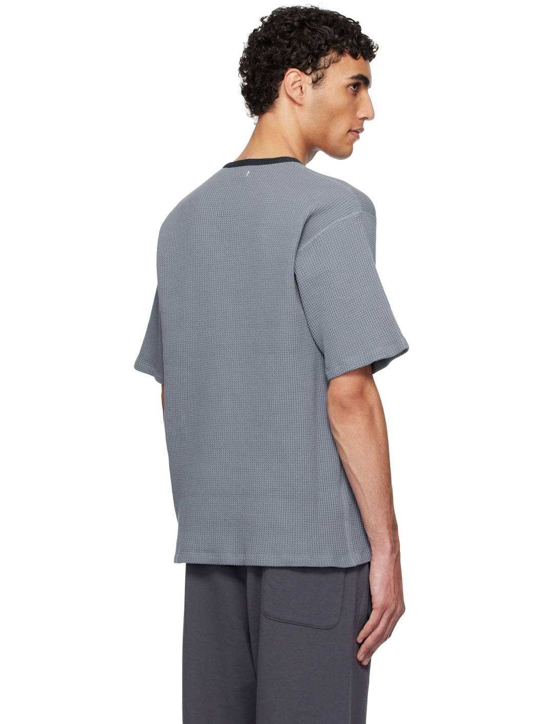 Blue Henry Neck Thermal Sweat Henley - 3
