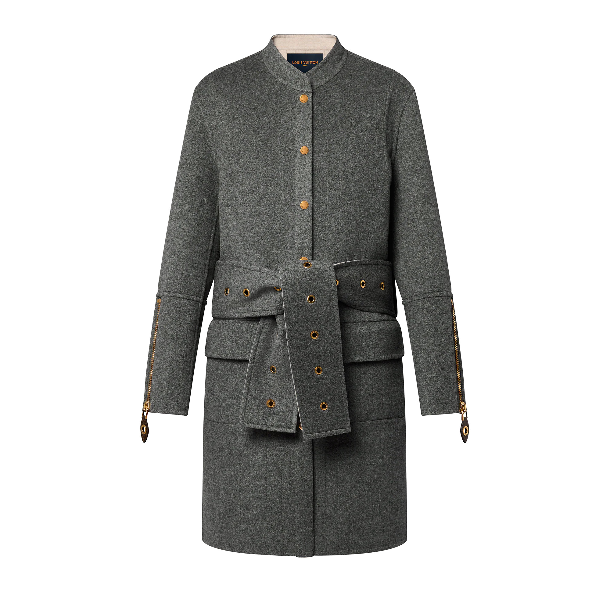 Belted Pinstripe Topstitch Coat - 1