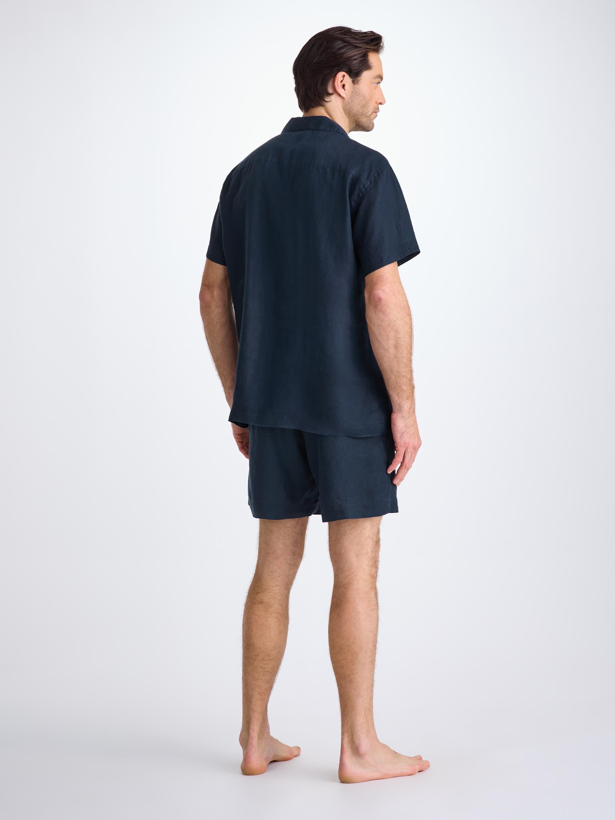 Men's Short Pajamas Sicily Linen Navy - 4