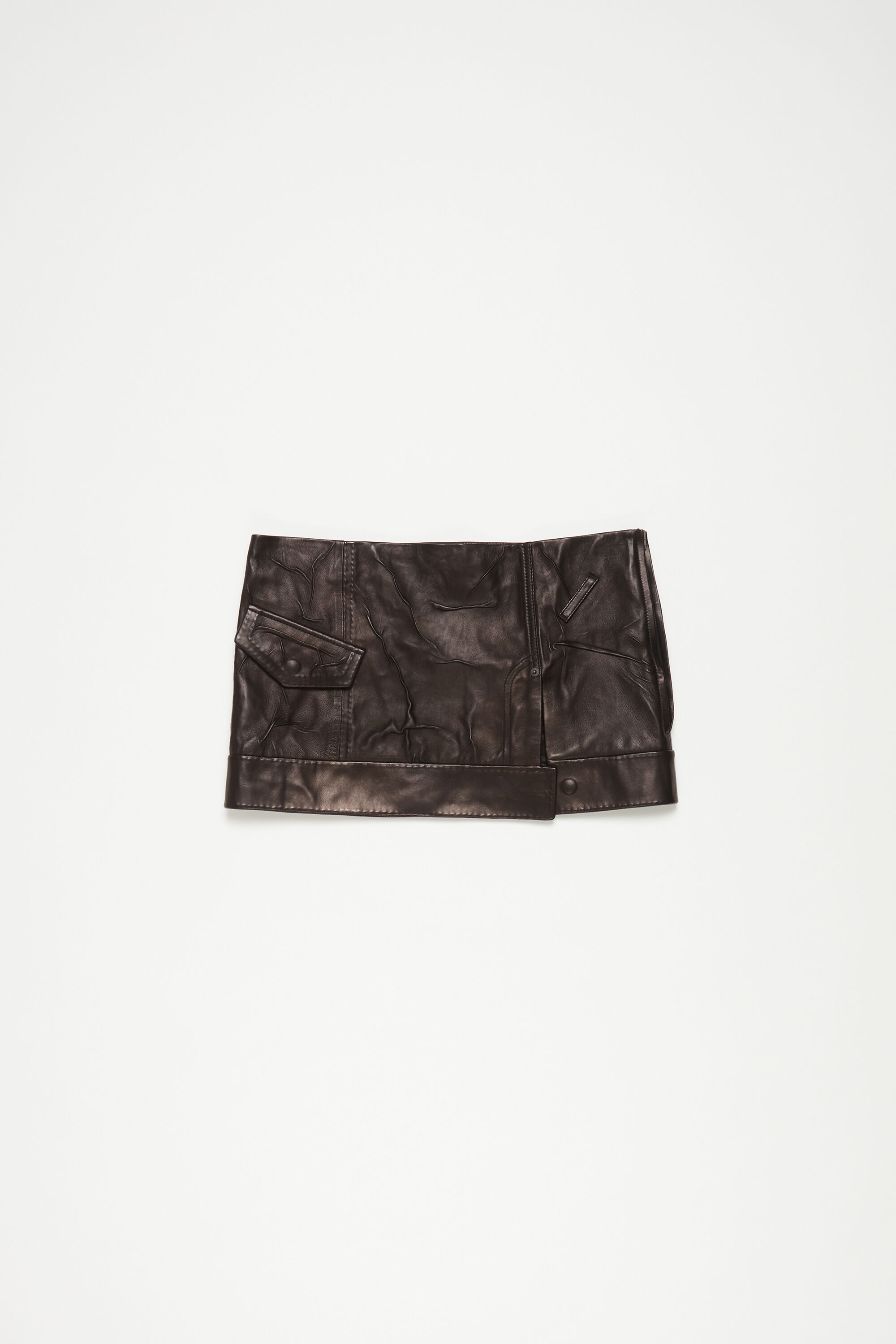 Creased leather mini skirt - Black - 7