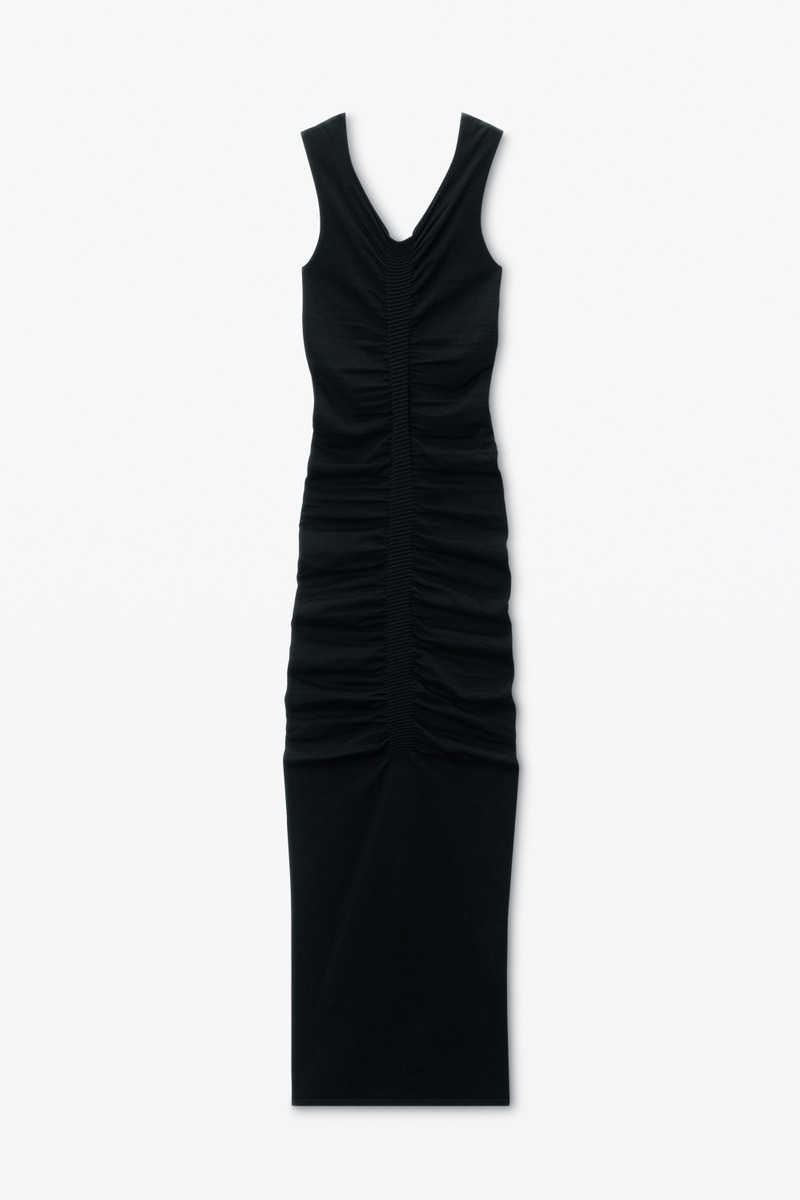 Ruched Wide V-Neck Maxi Dress - 1