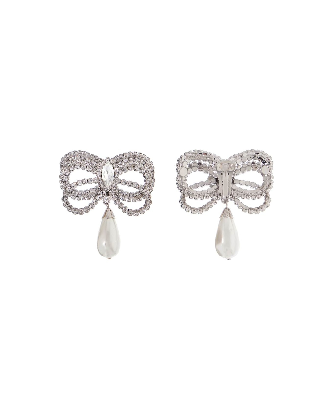 Hypoallergenic Brass Earrings In Silver With Bow And Drop Pearl - 2