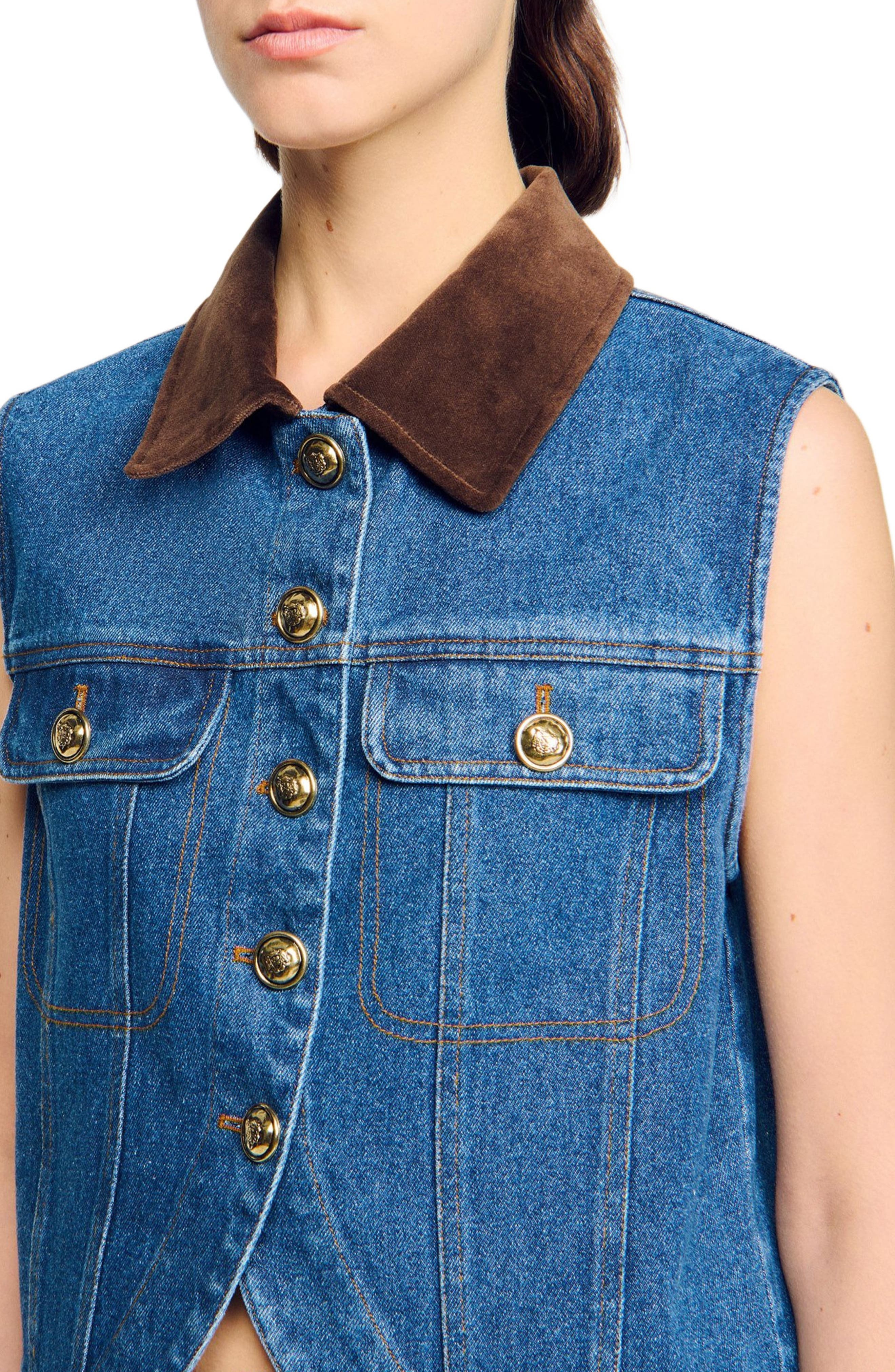 SANDRO Sleeveless denim jacket in Blue Jean at Nordstrom - 4