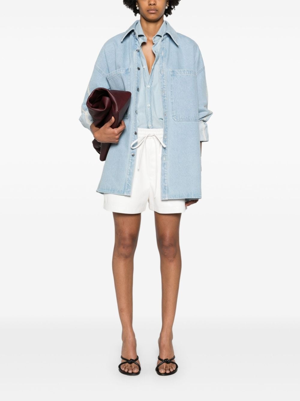 crochet-detaling denim shirt jacket - 3