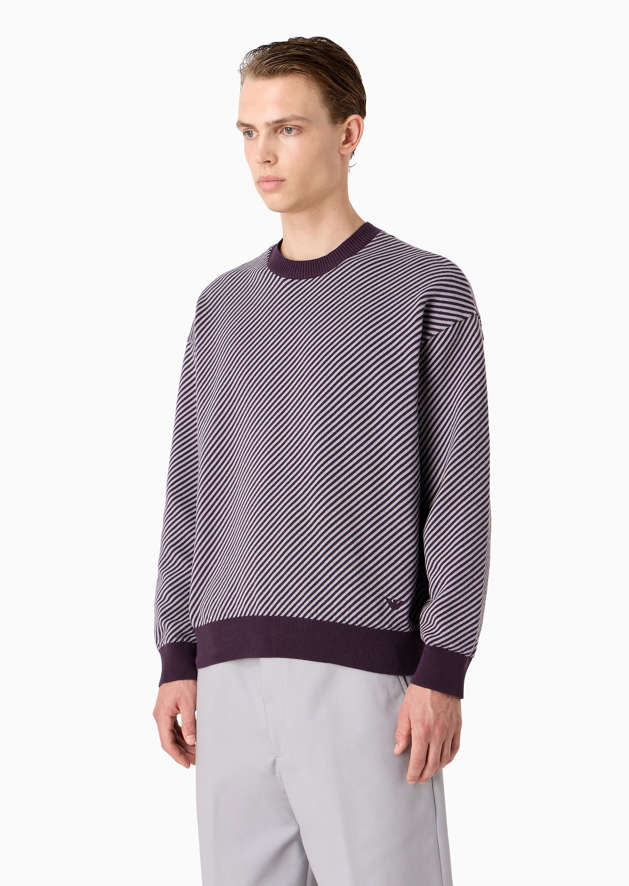 Two-toned jumper with diagonal jacquard stripes - 2