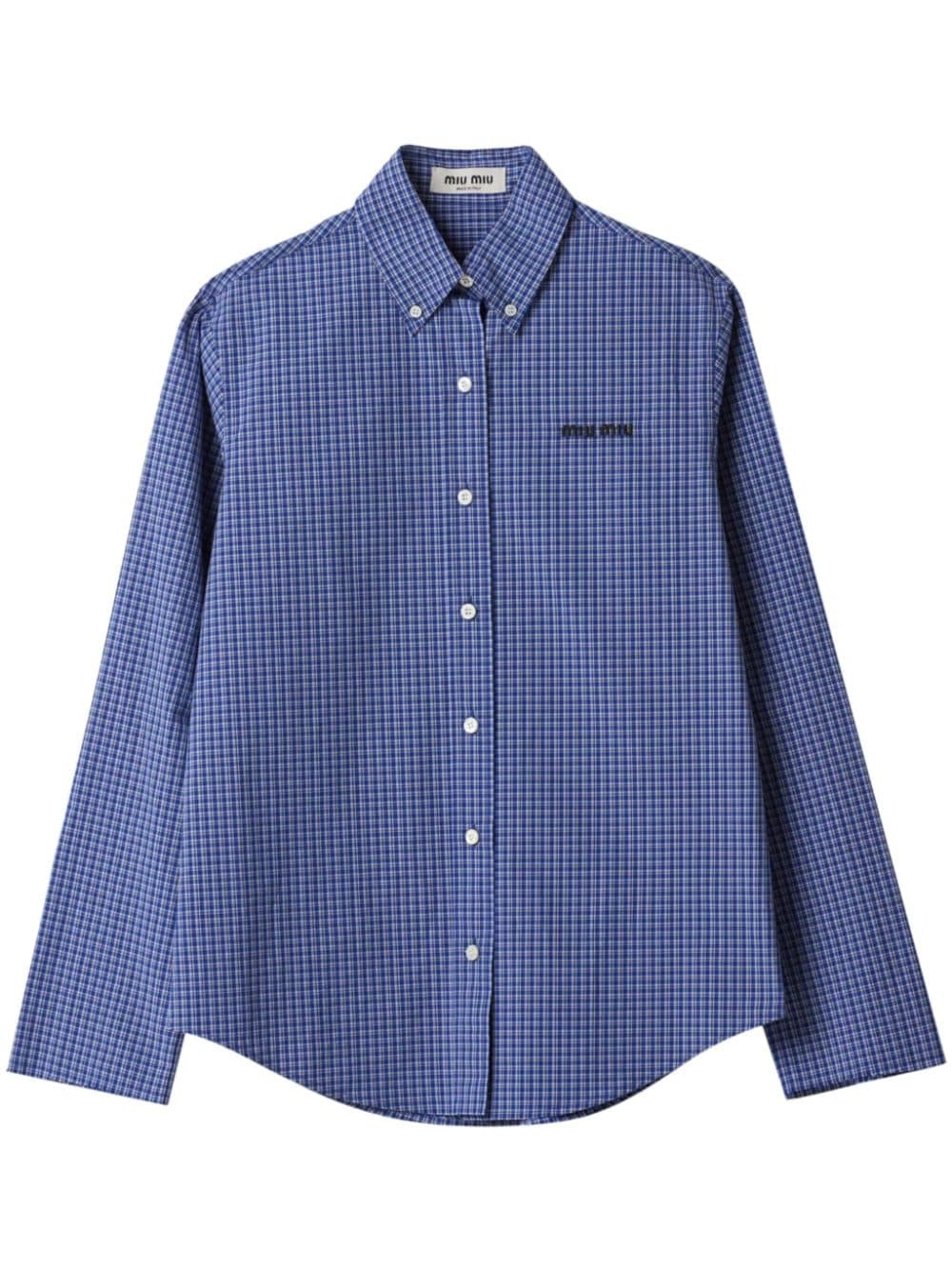 logo-embroidered checked shirt - 1