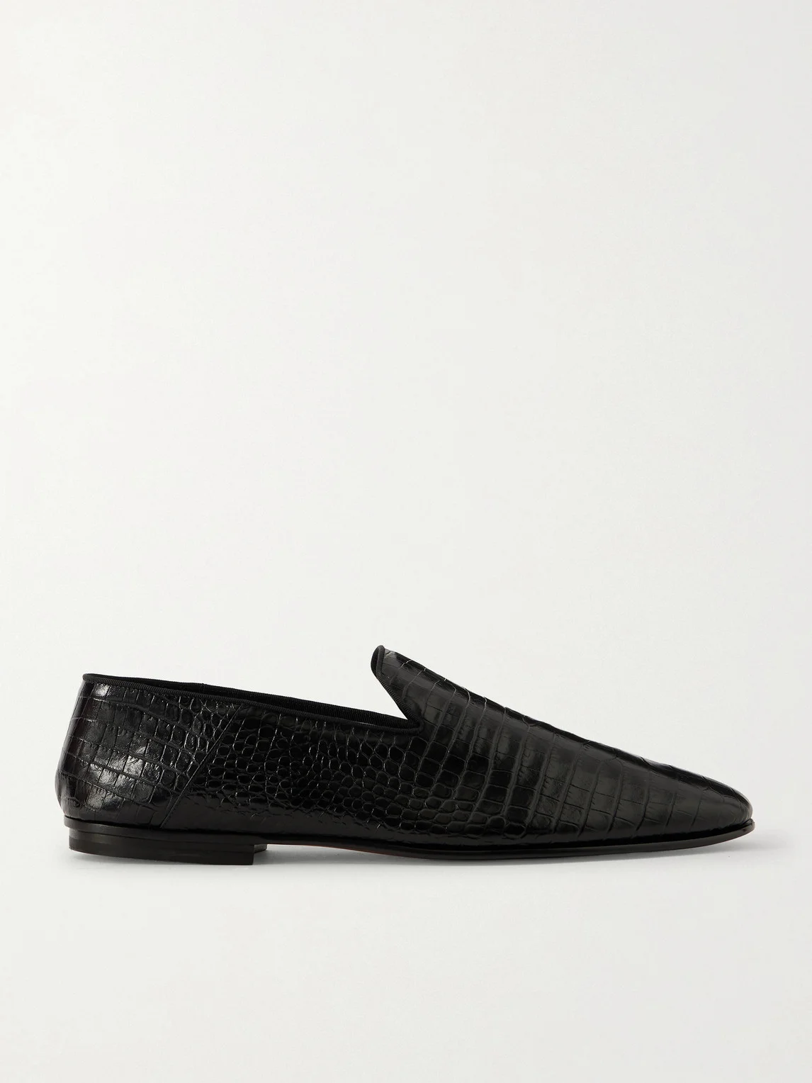 Steven Grosgrain-Trimmed Croc-Effect Leather Loafers - 1