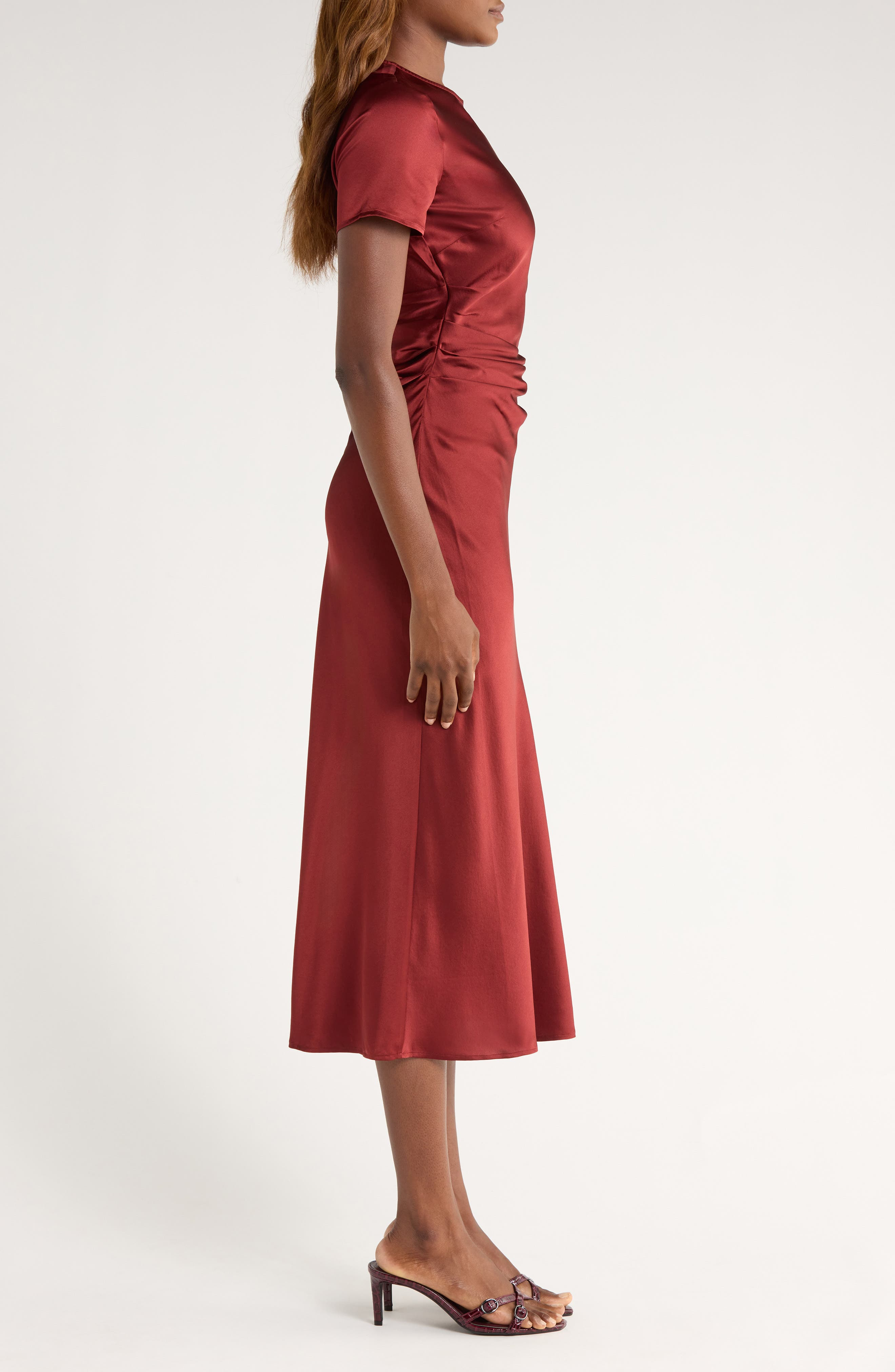 STAUD Marcel Stretch Silk Midi Dress in Sangria at Nordstrom - 3